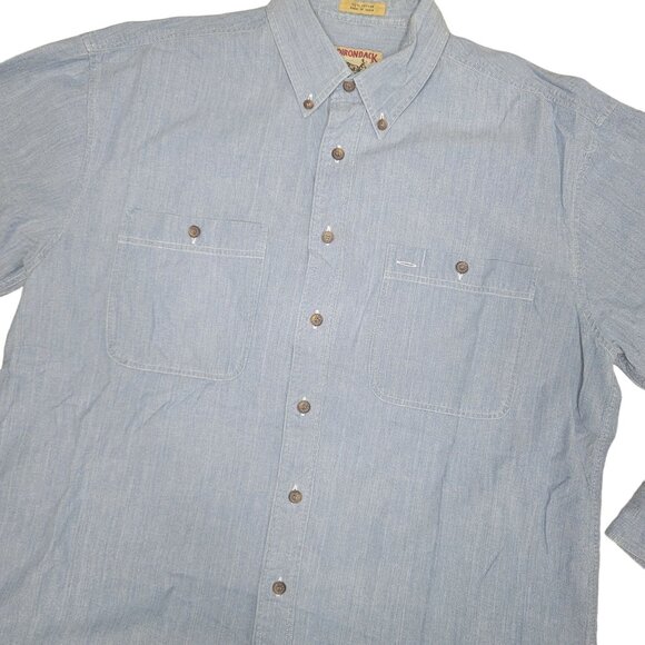 Adirondack Men's Button-Up Chambray denim Shirt With Pockets western casual L - Picture 4 of 4
